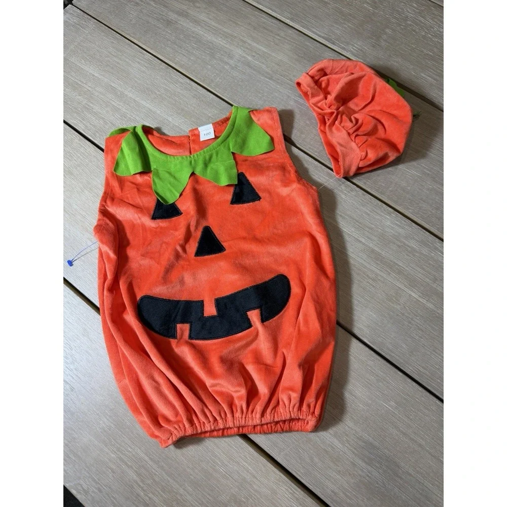 Pumpkin Baby Unisex Costume Pumpkin Romper Halloween DressUp Set Toddler Cosplay